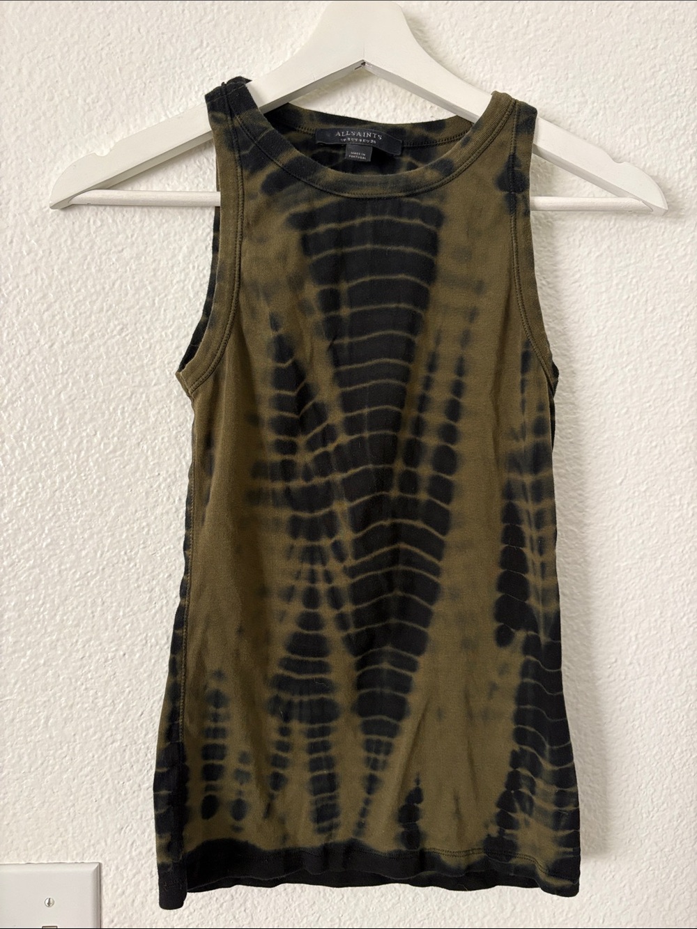 All Saints Olive & Black Tie-Dye Ribbed Tank